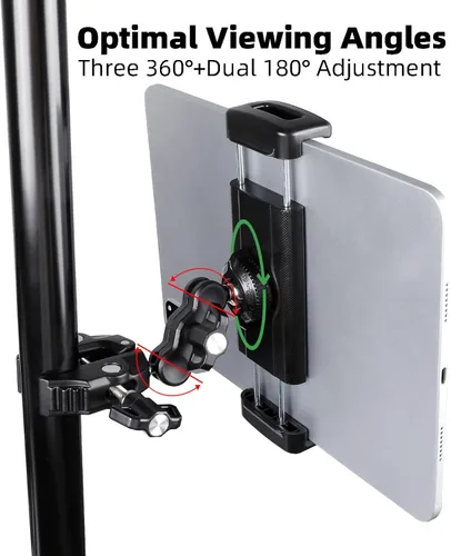 Vista 4 de Soporte para tablet para soporte de micrófono/cinta de correr/bicicleta giratoria/cochecito/carrito de golf/manillar/bicicleta estacionaria, soporte
