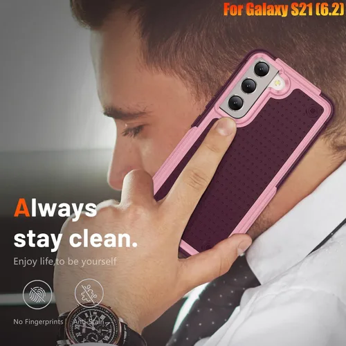 Vista 8 de Funda resistente para Samsung Galaxy S21 de 6.2 pulgadas, 4 esquinas con bolsas de aire [protección contra caídas de 12 pies], agarre texturizado