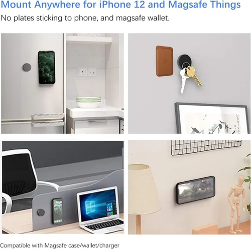 Vista 2 de Kuaguozhe Soporte magnético adhesivo de pared para funda Magsafe/Magsafe Wallet/iPhone 15 14 13 12 Pro Max Plus Mini, soporte de pared adhesivo