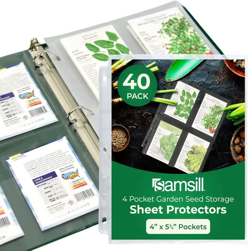 Vista 9 de Samsill Organizador de semillas, protector de almacenamiento de jardín reutilizable de 4 bolsillos, mangas transparentes de 3.5 x 5 pulgadas