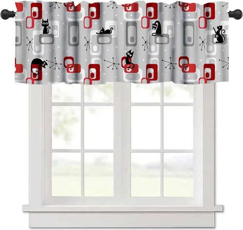 Vista 34 de Cenefa de cortina geométrica para ventanas, cenefa moderna con bolsillo para barra, 1 panel, cortinas cortas abstractas para playa, cortinas cortas