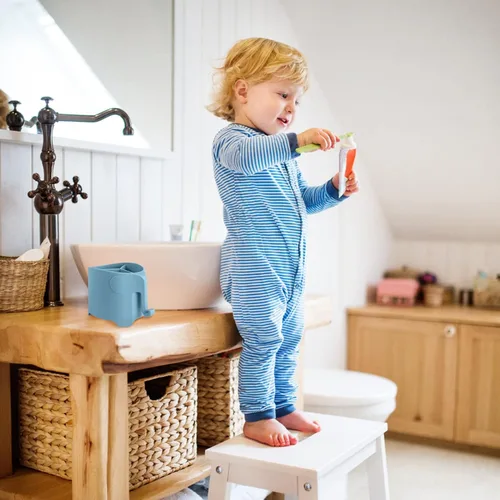 Vista 5 de RyanLemon Soporte para cepillo de dientes de elefante para niños pequeños, con ventosa, bonito soporte para cepillos de dientes para niños, para Azul