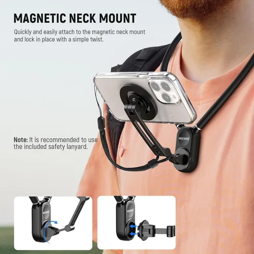 Vista 6 de NEEWER Soporte Magnético para Cuello para Cámara de Acción y Teléfono, Soporte de Pecho Trípode Manos Libres Compatible con GoPro DJI Insta360