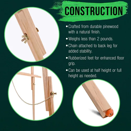 Vista 5 de US Art Supply Torrey caballete con trípode de madera, 64 pulgadas de alto x 27.5 pulgadas de ancho, para artista, con cadena ajustable (1 caballete)