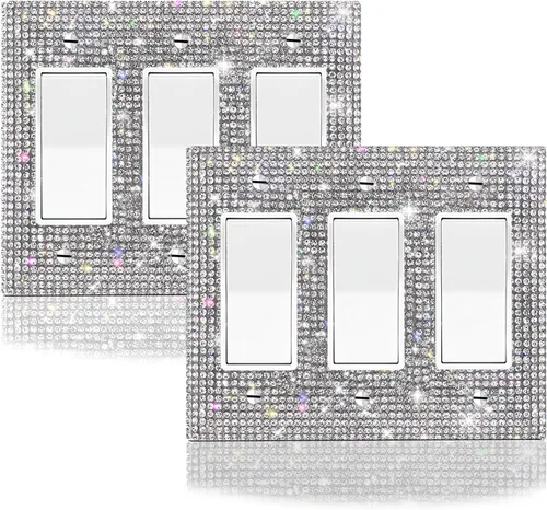 Vista 9 de 2 cubiertas de salida de diamantes de imitación plateados brillantes, placas de pared, cubierta de interruptor de luz, cubierta de salida
