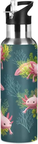 Stainless Steel Vacuum Insulated Water Bottle 20 Oz, Leakproof Water Bottles for Gym Outdoor Travel School, Axolotls