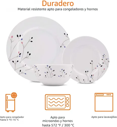 Vista 3 de Yaxa Basics Juego de vajilla, Apto para microondas y lavavajillas, Servicio para 6, Cocina completa de 18 piezas, Platos, fuentes, cuencos, ramas