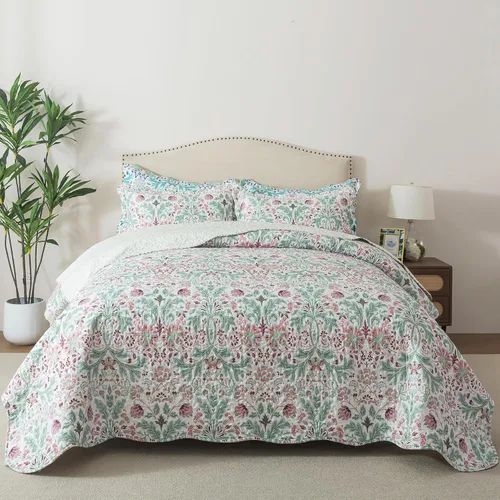 Vista 14 de HoneiLife - Juego de cama de dos piezas, tamaño individual, de microfibra, reversible, de retazos, estilo floral, todas las estaciones