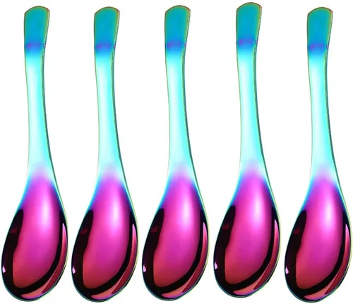 Vista 9 de 5 piezas de cucharas de sopa y postre de acero inoxidable con acabado espejo para sopa, arroz, té, leche, café y helado (dorado)
