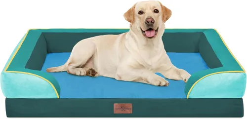 Vista 221 de Comfort Expression Cama ortopédica para perros extra grandes de 45 x 35 pulgadas, cama para mascotas XL de espuma tipo caja de huevos impermeable