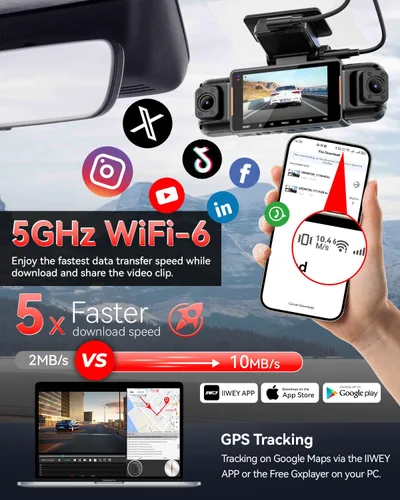 Vista 5 de Cámara de tablero N5 PRO 4K de 4 canales, visión completa de 360°, parte trasera e interior de 1080P, WiFi 5G 6, hasta 10MB/s, GPS integrado, visión