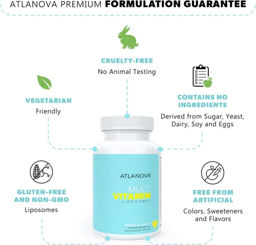 Vista 6 de ATLANOVA Suplemento multimineral multivitamínico liposomal verdadero, incluye minerales traza + complejo B, fórmula de absorción superior, vitaminas