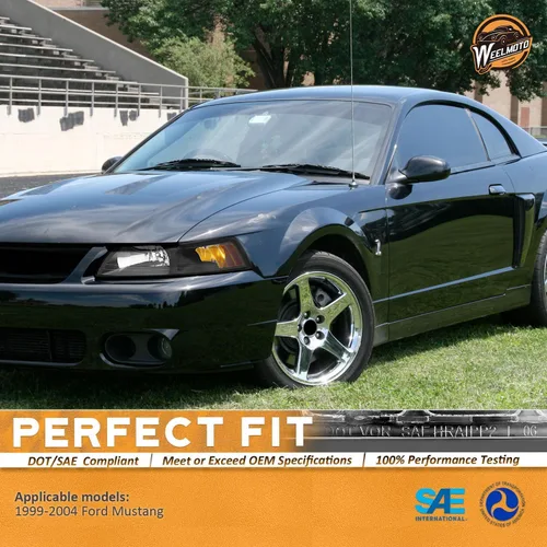 Vista 2 de WEELMOTO - Conjunto de faros delanteros automotrices para Ford Mustang 1999-2004, par de montaje de faros de repuesto con carcasa negra para Mustang