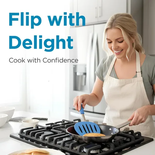 Vista 7 de Kitchen Mama WaltzGrip Platinum Espátula de Silicona para Tortitas y Volteador: Resistente al Calor, Flexible, Núcleo de Acero Inoxidable