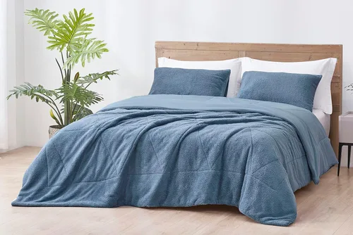 Chezmoi Collection Zane - Juego de edredón Sherpa de 2 piezas, juego de ropa de cama reversible de microfibra lavada de doble cara, tamaño