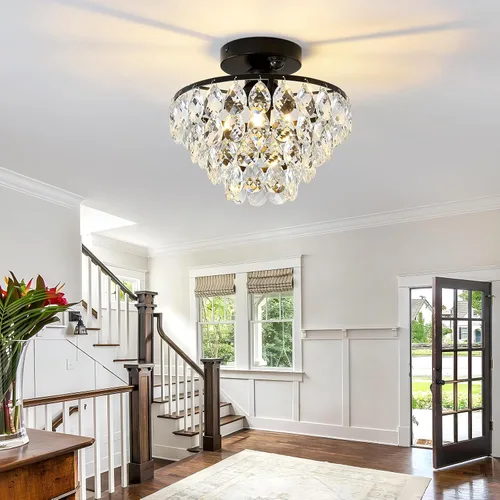 Vista 7 de YYJLX Lámpara de techo interior con sensor de movimiento moderna de cristal semiempotrada en color negro para pórtico, pasillo, entrada frontal