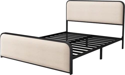 Vista 88 de SOFTSEA Cama de plataforma tapizada tamaño Queen con cajón de almacenamiento, marco de cama tapizado con cabecera con respaldo de alas, soporte