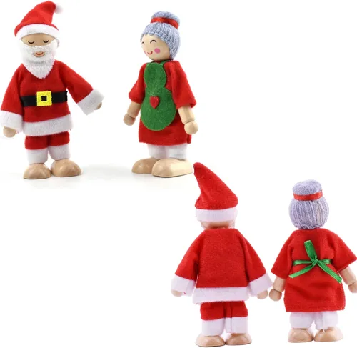 Vista 2 de Jzszera Casa de muñecas de madera de personas de 7 figuras, conjunto familiar de muñecas para niñas y niños pequeños, casa de muñecas, accesorios