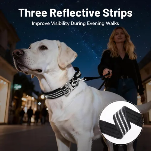 Vista 7 de Collar táctico para perro con asa, collar de nailon resistente con hebilla metálica de liberación rápida, diseño reflectante, acolchado y cómodo