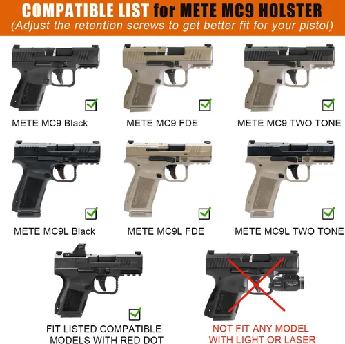 Vista 3 de WARRIORLAND IWB Funda Kydex, Diseñada Exclusiva y Únicamente para Pistola Canik Mete MC9 / MC9L Solamente, con Garra y Corte Óptico, Porta