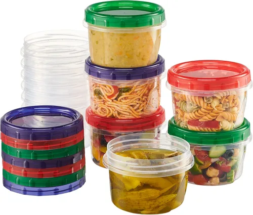 Contenedores de almacenamiento de alimentos Twist Top de 16 onzas, paquete de 12 recipientes de plástico para congelador, a prueba de fugas,