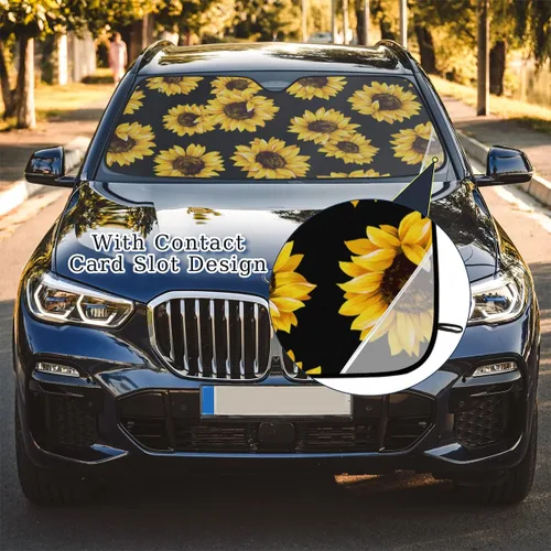 Vista 4 de Parasol plegable para parabrisas de automóvil, con diseño de girasol, reflector de rayos UV, parasol floral amarillo, visera solar universal