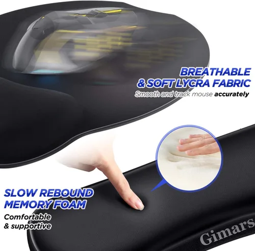 Vista 3 de Gimars - Almohadilla para el mouse ergonómica de gel y fibra suave, ultradelgada con apoyamuñeca y apoyamuñeca para el teclado, para computadora