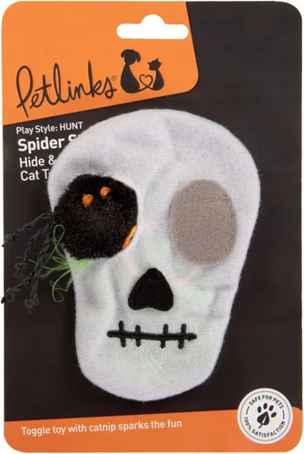 Vista 2 de Petlinks Halloween Spider Stash Hide & Seek - Juguete de peluche para gatos, color negro/blanco, talla única