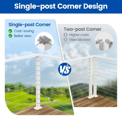 Vista 3 de Muzata Poste de barandilla de cable de esquina de 36 pulgadas, 36 x 2 x 2 pulgadas, solución de esquina perforada en T, montaje en superficie, kit
