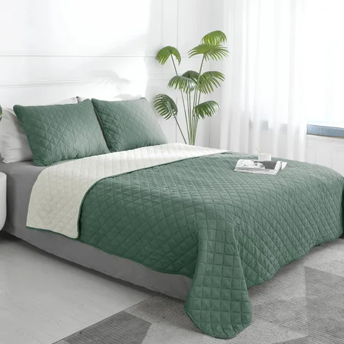 Vista 21 de Easy-Going - Juego de colcha reversible con 2 fundas de almohada, tamaño matrimonial/queen, colcha suave, resistente al agua y a las manchas