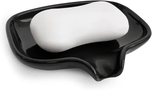 Jabonera de cerámica multicolor para cocina o baño, fácil de limpiar, soporte para jabón autodrenante, mantiene el jabón seco (negro)
