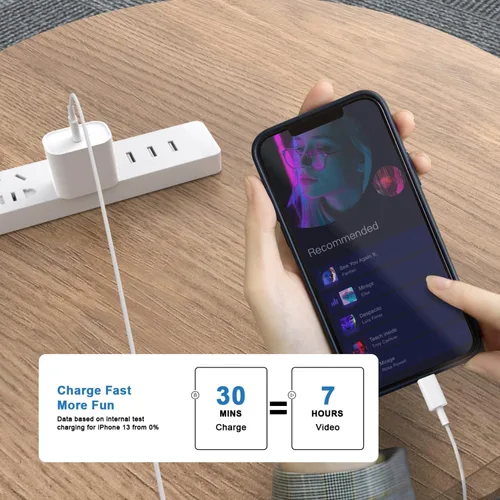 Vista 7 de Cargador Rápido para Teléfono, [Certificado MFi] Paquete de 2 Bloques de Cargador Rápido Tipo C de 20W con Cable de Carga Rápida y Sincronización
