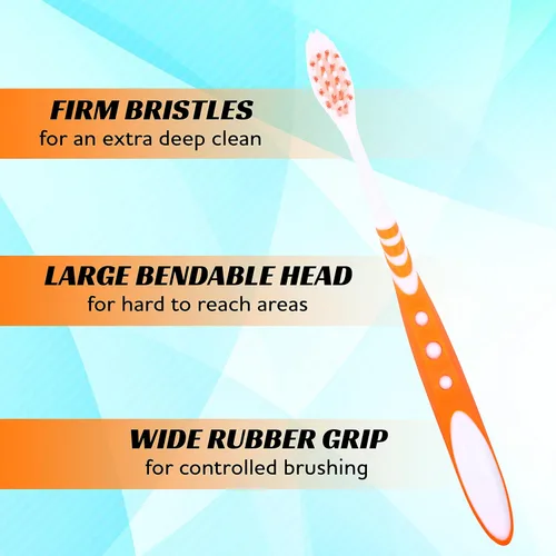 Vista 4 de Cepillo de dientes extra firme, juego de cepillos de dientes de cerdas duras para adultos o fumadores, kit de viaje, cepillo de dentadura