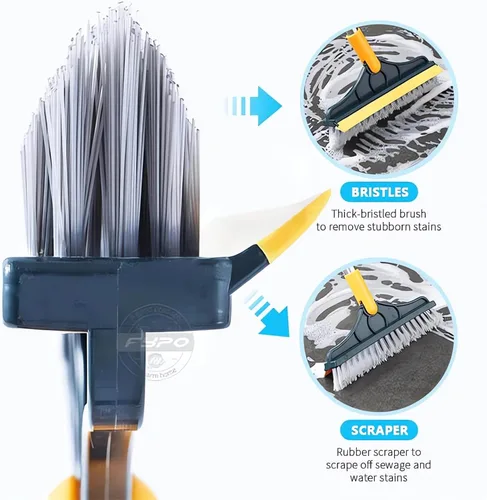 Vista 3 de Cepillo de limpieza 2 en 1 con mango largo resistente – Nuevo cepillo de ducha y raspador 2 en 1 herramienta de limpieza 2 en 1 con rascador suave