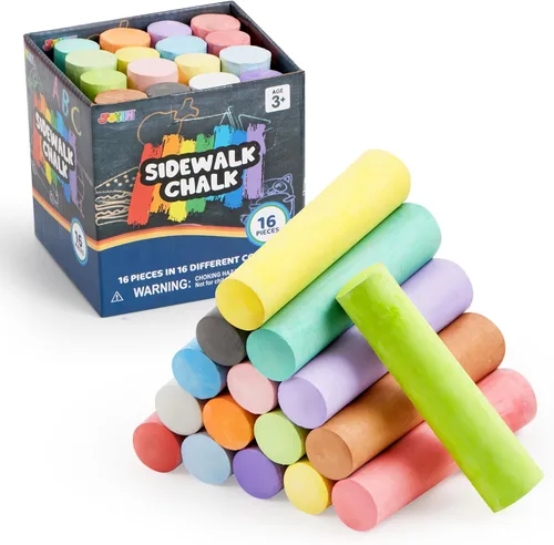 JOYIN Juego de 16 tizas para acera, no tóxicas, lavables, gigantes, a granel para niños pequeños de 1 a 3, pintura en pizarra, entrada y parque