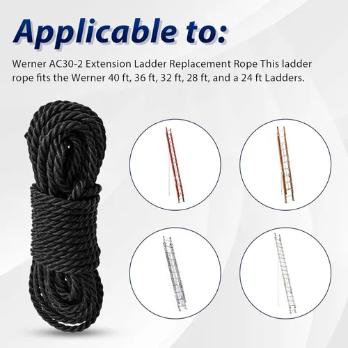 Vista 3 de Cuerda de extensión de repuesto compatible con Werner AC30-2, accesorios de pieza para todas las escaleras de extensión de hasta 40 pies con una