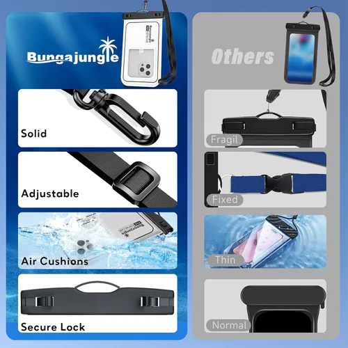 Vista 3 de Bolsa impermeable para teléfono – Paquete de 2 fundas flotantes impermeables IP68, bolsa seca para crucero en la playa 2026 con cordón ajustable