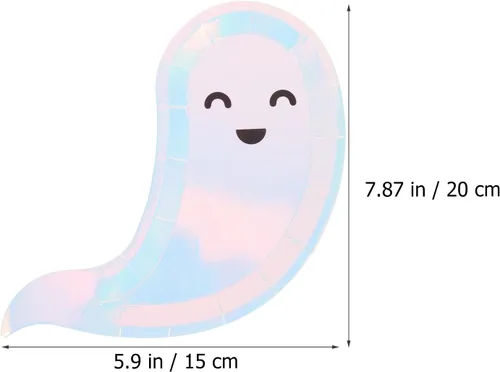 Vista 2 de 40 platos de fiesta de Halloween, platos de papel desechables con forma de fantasma, plato de postre temático de Halloween, bandeja para tartas