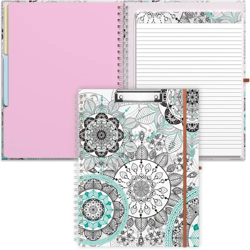 Vista 11 de Rimilak Spiral Clipboard Folio with Refillable Lined Notepad, 14.5 x 9.8 In, Hardcover Cover with 5 Interior Pockets, Elastic Band and Pen Loop