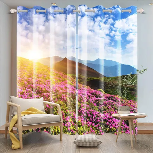 Vista 75 de Cortinas opacas para ventana con vista de cascada, día soleado, amanecer, primavera, paisaje natural, cortinas de ventana con aislamiento térmico