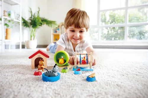 Vista 7 de Hape Juego de animales de madera para casa de muñecas de mascotas y familias 2