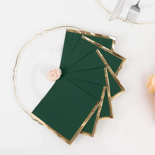 Vista 176 de Efavormart 50 Pack Servilletas de papel para fiestas de 2 capas suaves verde oliva con borde dorado de oro, servilletas para cenas, cócteles