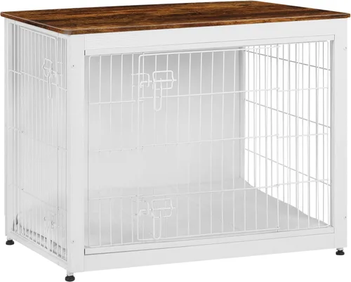 Vista 27 de DWANTON - Perrera con cojín, de madera, con puertas dobles, para interiores, S, M, L, 27.2 pulgadas de largo, negro