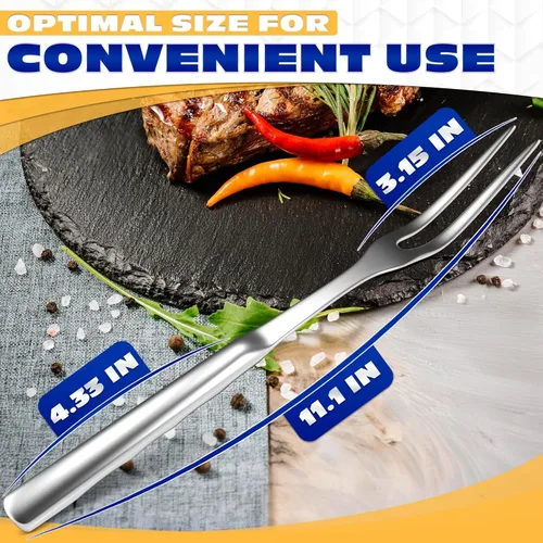 Vista 2 de Tenedor para carne de 2 puntas, tenedor de acero inoxidable de 11 pulgadas, de dos puntas, con superficie pulida y mango ergonómico, utensilio