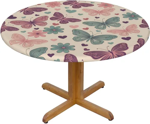 Futterya Decorative Round Tablecloth Fitted Elastic Waterproof Table Cloth Cover Stretch Table Pad Cover for Parties Weddings Banquet Outdoor Events