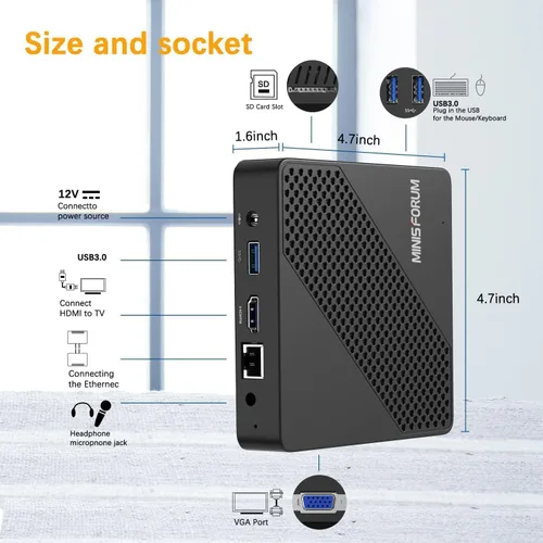 Vista 3 de N40 Mini PC Celeron N4020 sin ventilador, hasta 2.8 GHz con 4 GB DDR4/64GB eMMC RAM Mini computadora de escritorio, compatible con 4K UHD, puerto