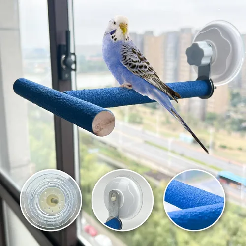 Vista 4 de FlidRunest Soporte de perca móvil para pájaros con ventosa para ventana, espejo, automóvil, ducha, arenas de cuarzo, soporte de perca