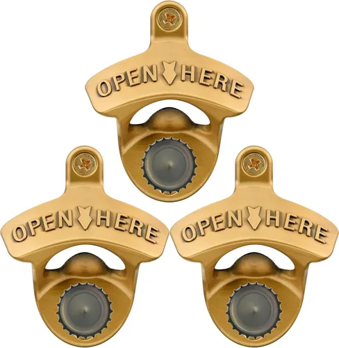 Vista 30 de Abrebotellas de cerveza magnético vintage montado en la pared, acero inoxidable, bronce antiguo, abridor superior de botellas con imanes integrados