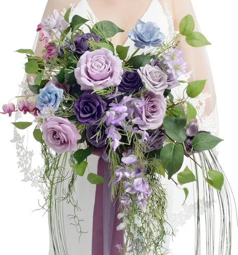 Vista 18 de Ling's moment Ramos de boda negros y burdeos para novia, ramos de novia góticos para novia, ramo de flores artificiales de 13 pulgadas de forma libre