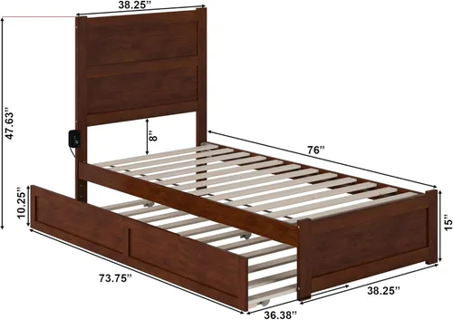 Vista 70 de AFI NoHo - Cama de plataforma de tamaño individual con estribo y cama corrediza individual en espresso
